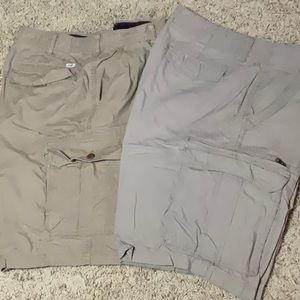 2 khaki colored 36 cargo shorts